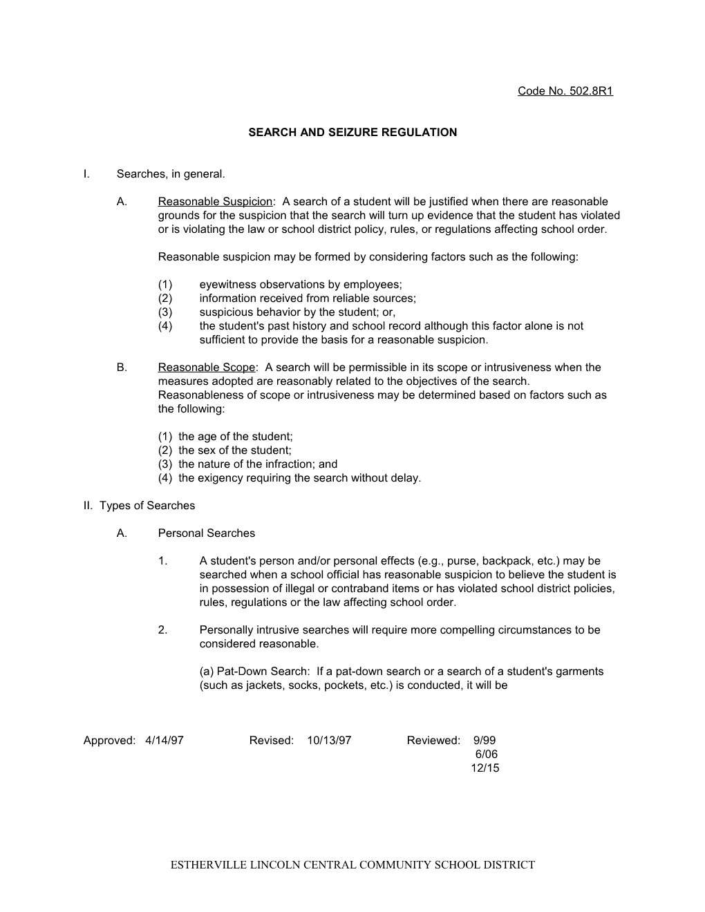 Search and Seizure Regulation