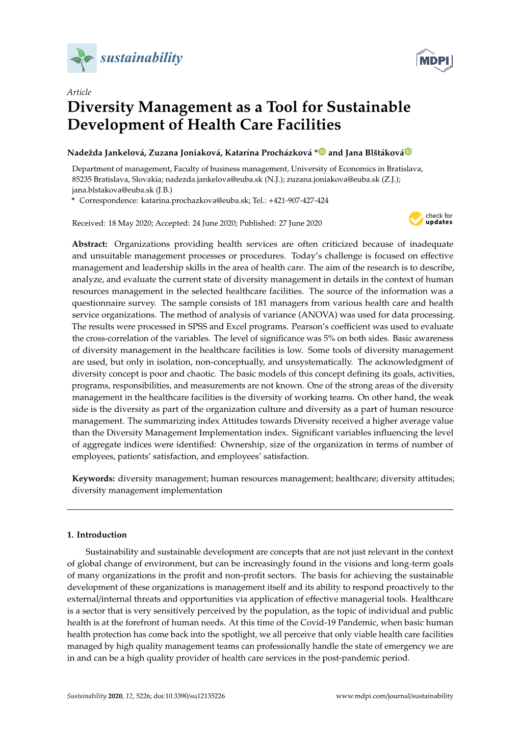 Diversity Management As a Tool for Sustainable Development of Health Care Facilities