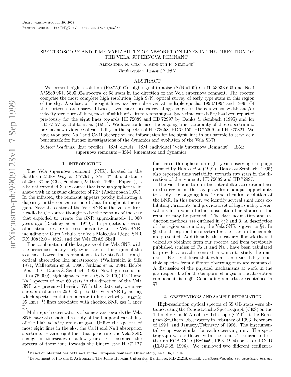 Spectroscopy and Time Variability of Absorption Lines in the Direction Of