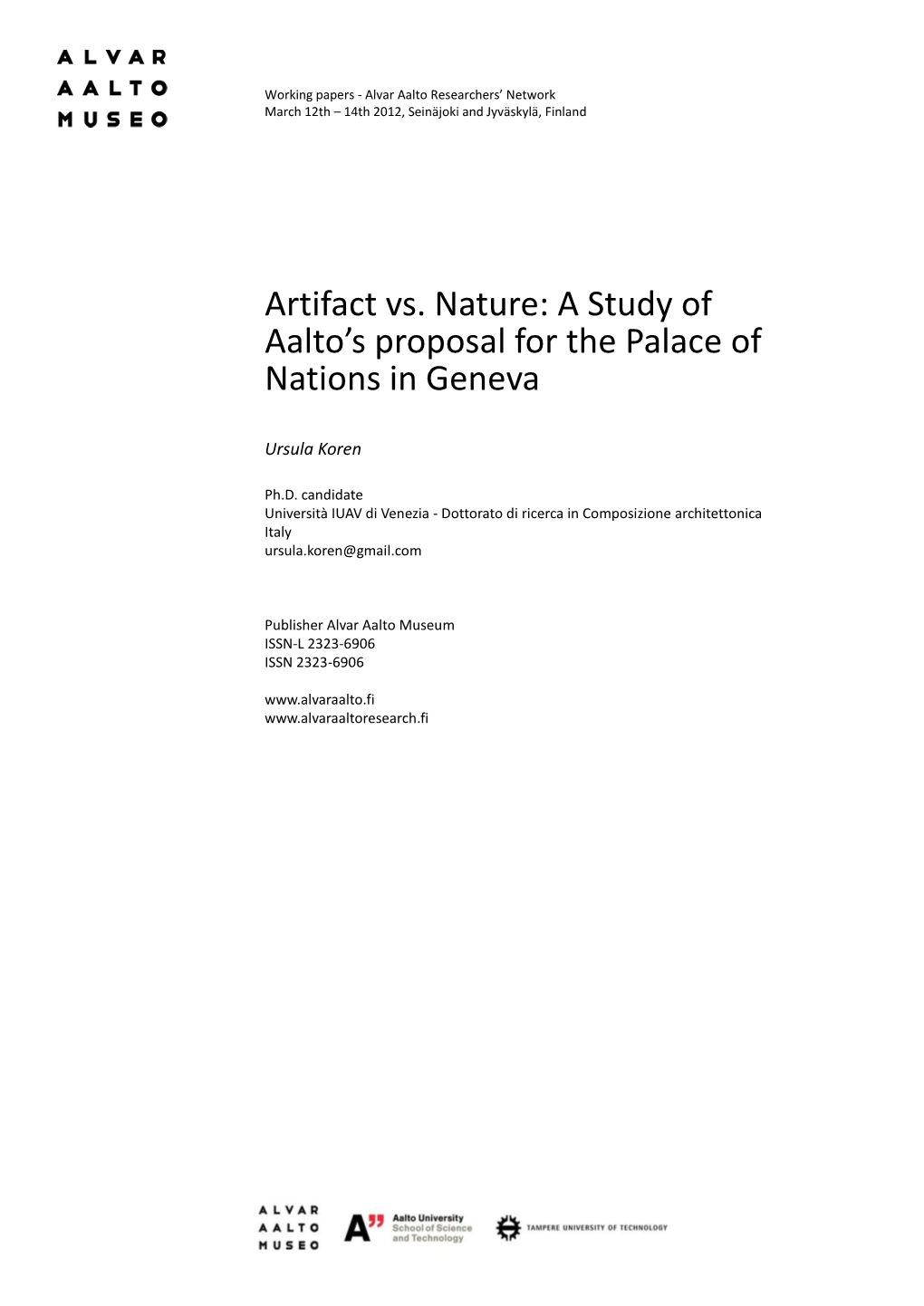 A Study of Aalto's Proposal for the Palace of Nations in Geneva
