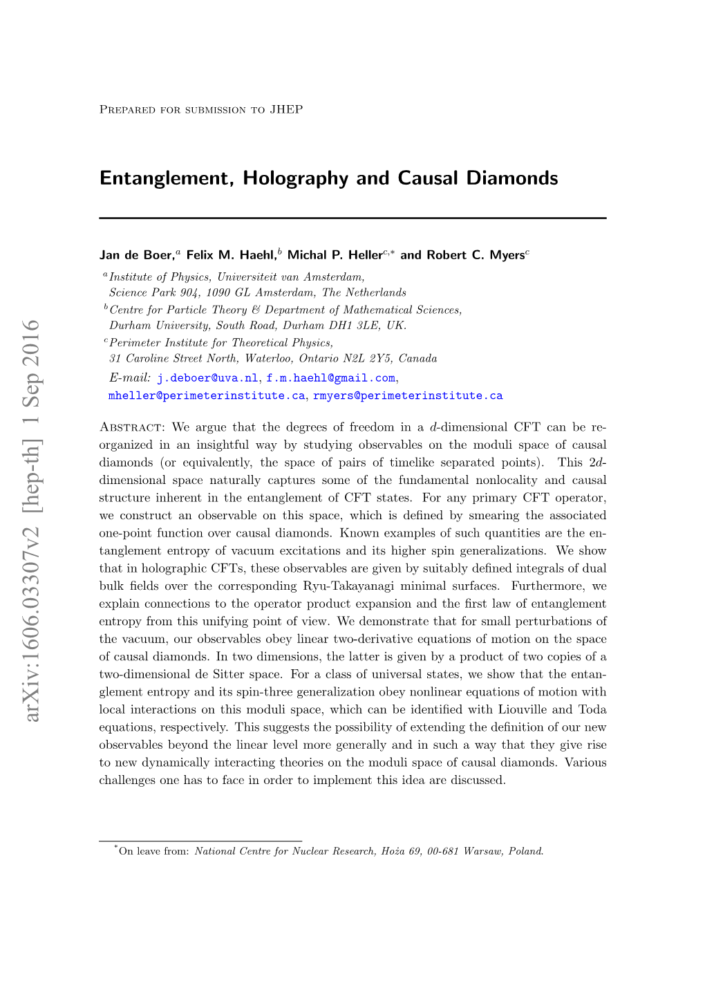 Entanglement, Holography and Causal Diamonds