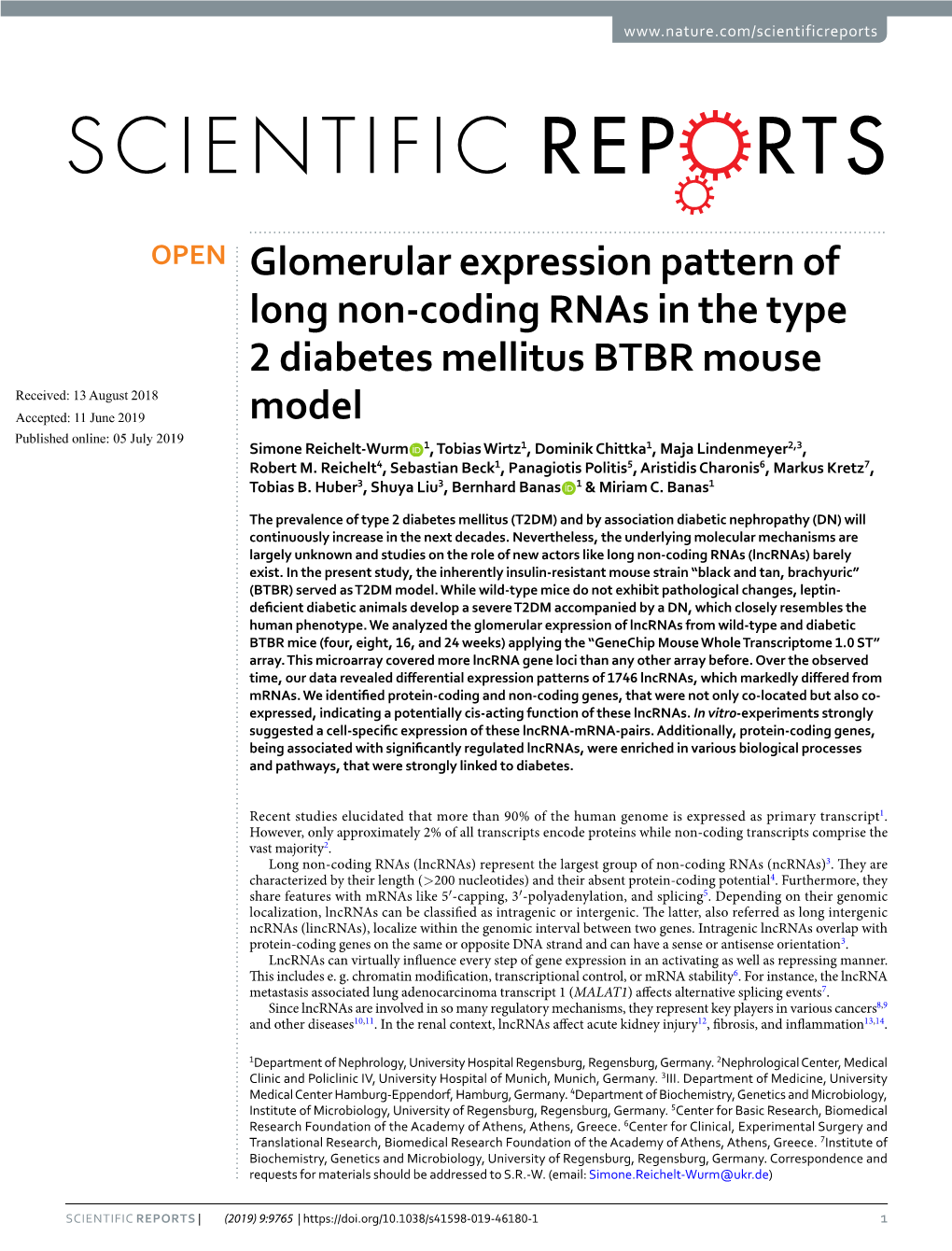 Glomerular Expression Pattern of Long Non-Coding Rnas in the Type 2