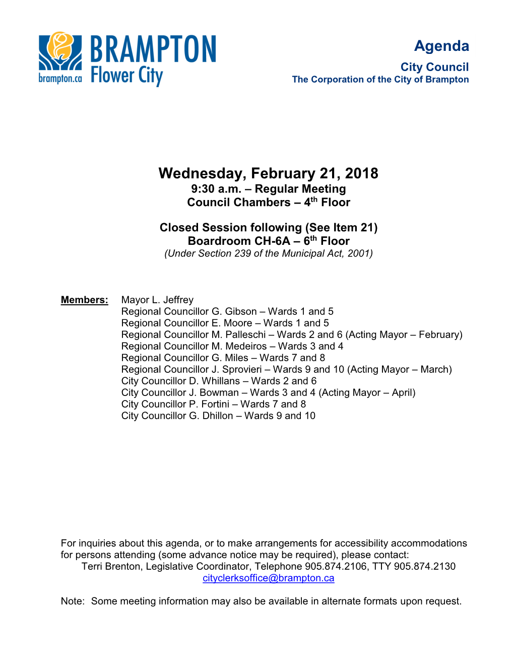 City Council Agenda for February 21, 2018