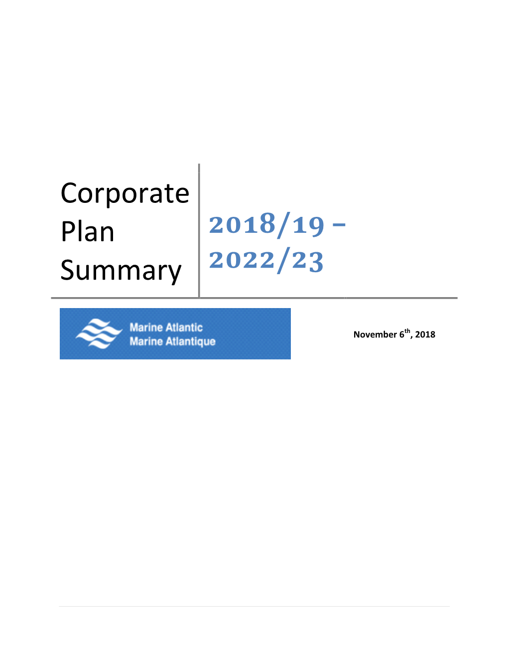 Corporate Plan Summary 2018/19
