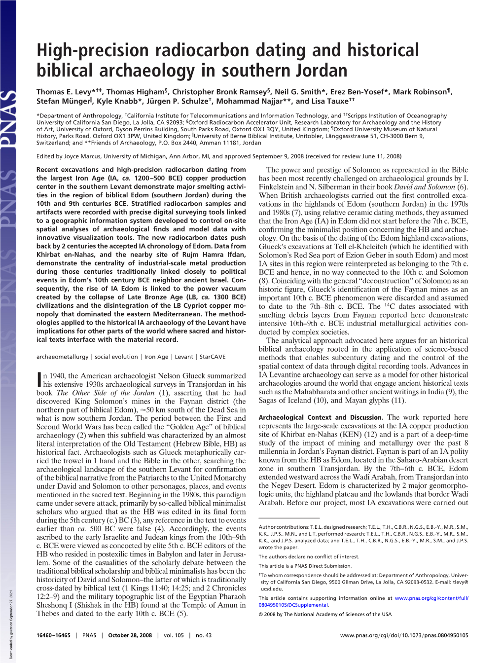 High-Precision Radiocarbon Dating and Historical Biblical Archaeology in Southern Jordan