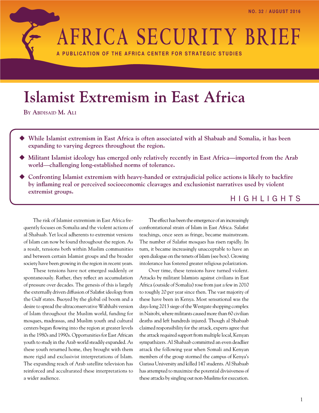 Africa Security Brief a Publication of the Africa Center for Strategic Studies