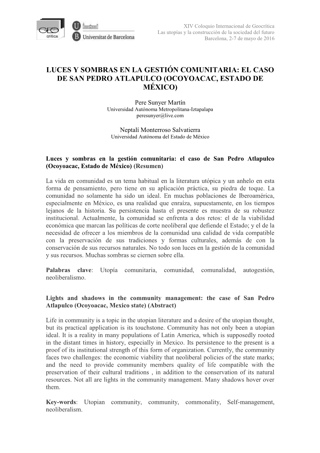 El Caso De San Pedro Atlapulco (Ocoyoacac, Estado De México)