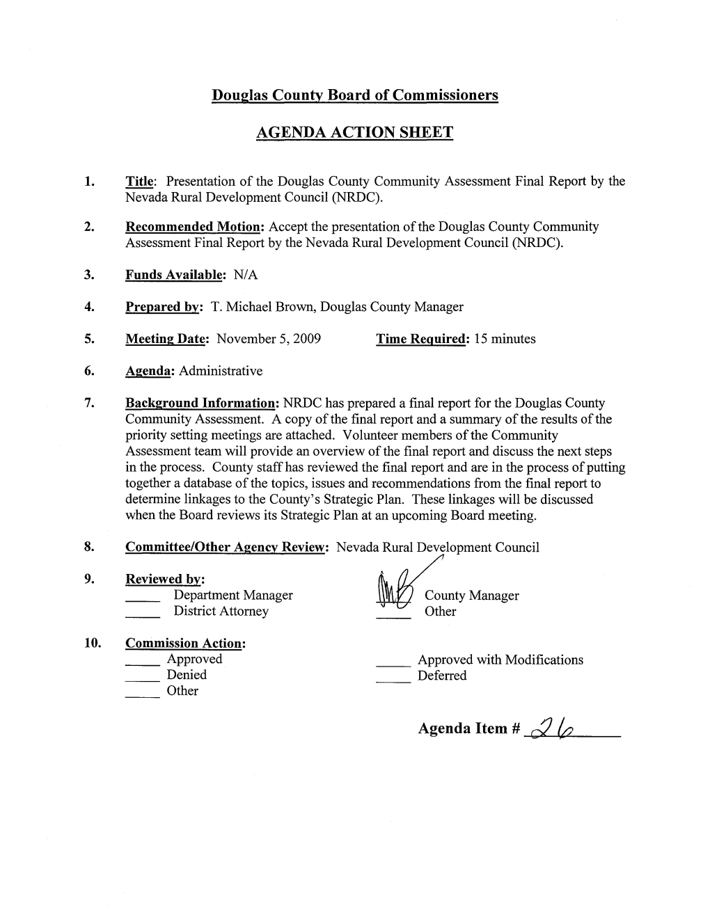 Douglas County Board of Commissioners AGENDA ACTION