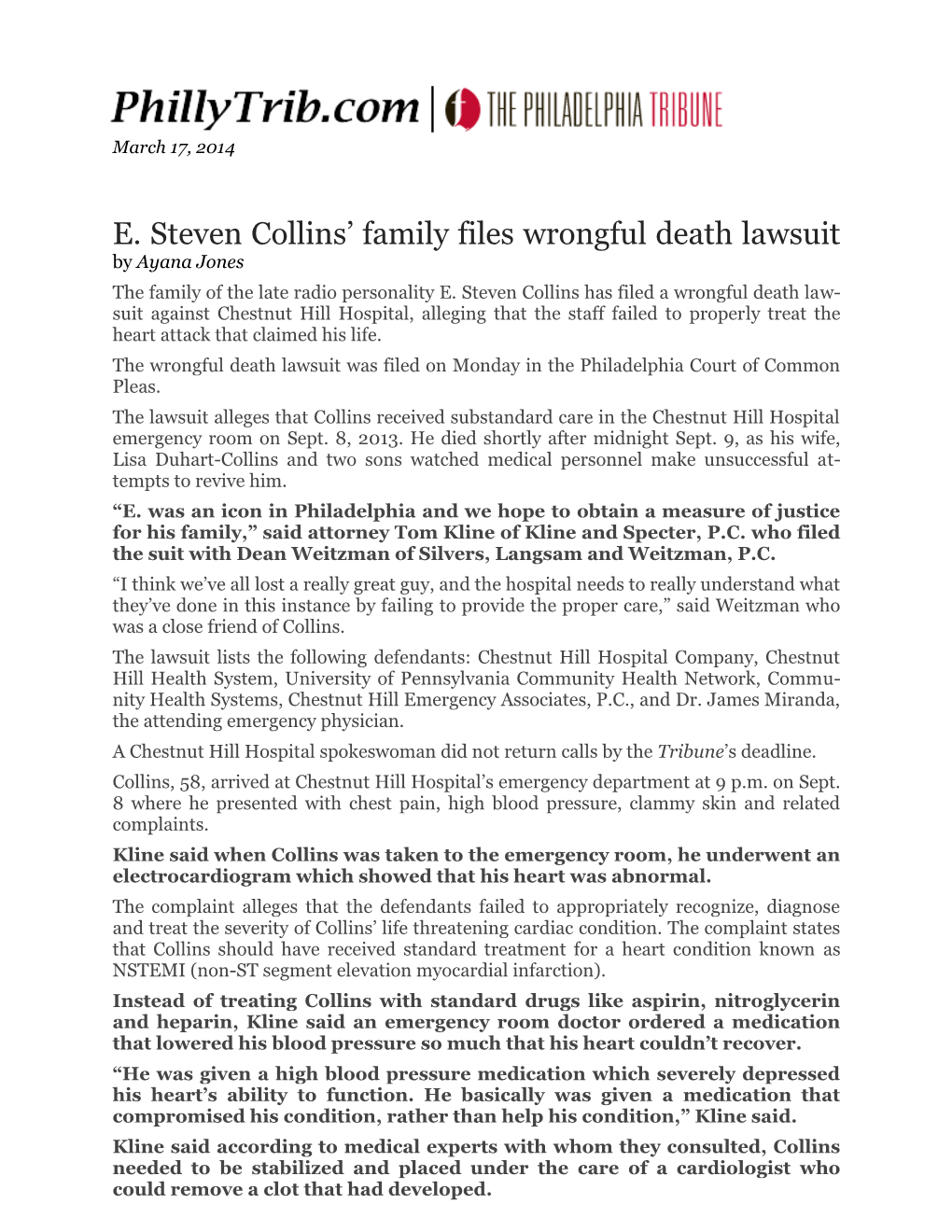 E. Steven Collins' Family Files Wrongful Death Lawsuit