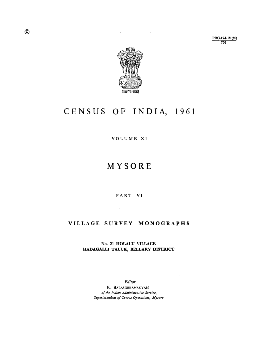 Village Survey Monographs, Holalu Village, No-21, Part VI, Vol-XI