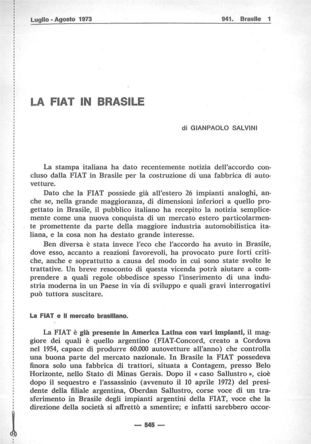 La Fiat in Brasile