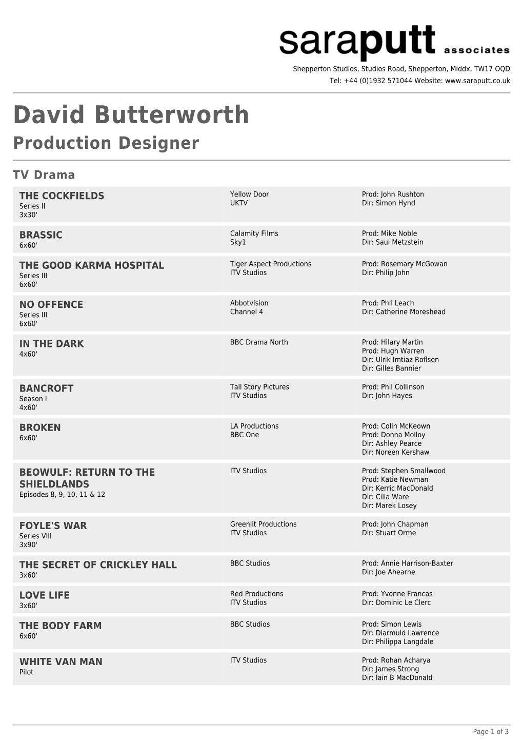 David Butterworth Production Designer