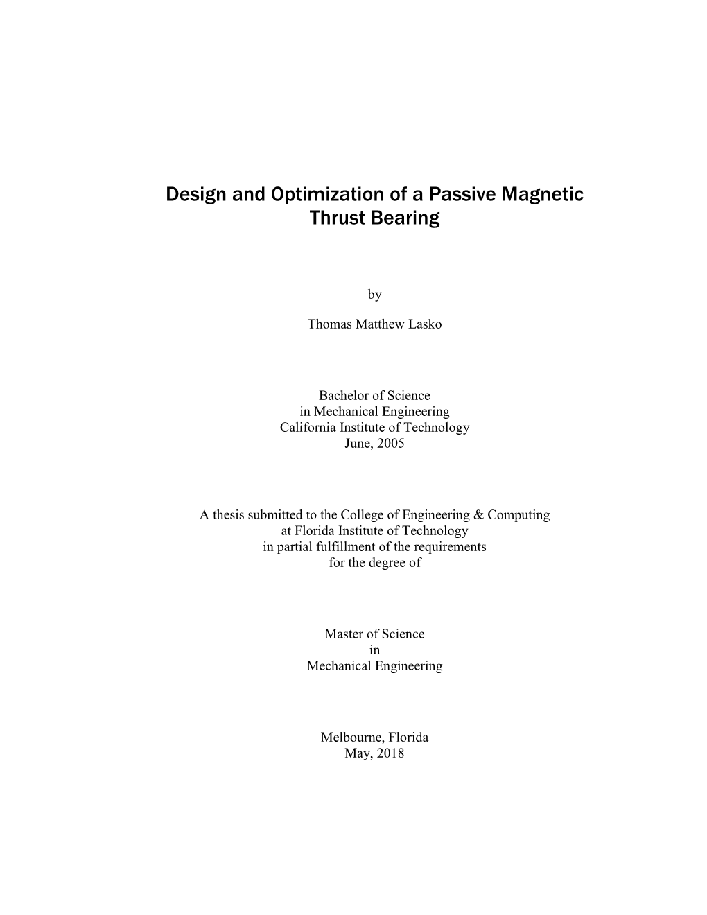 Design and Optimization of a Passive Magnetic Thrust Bearing