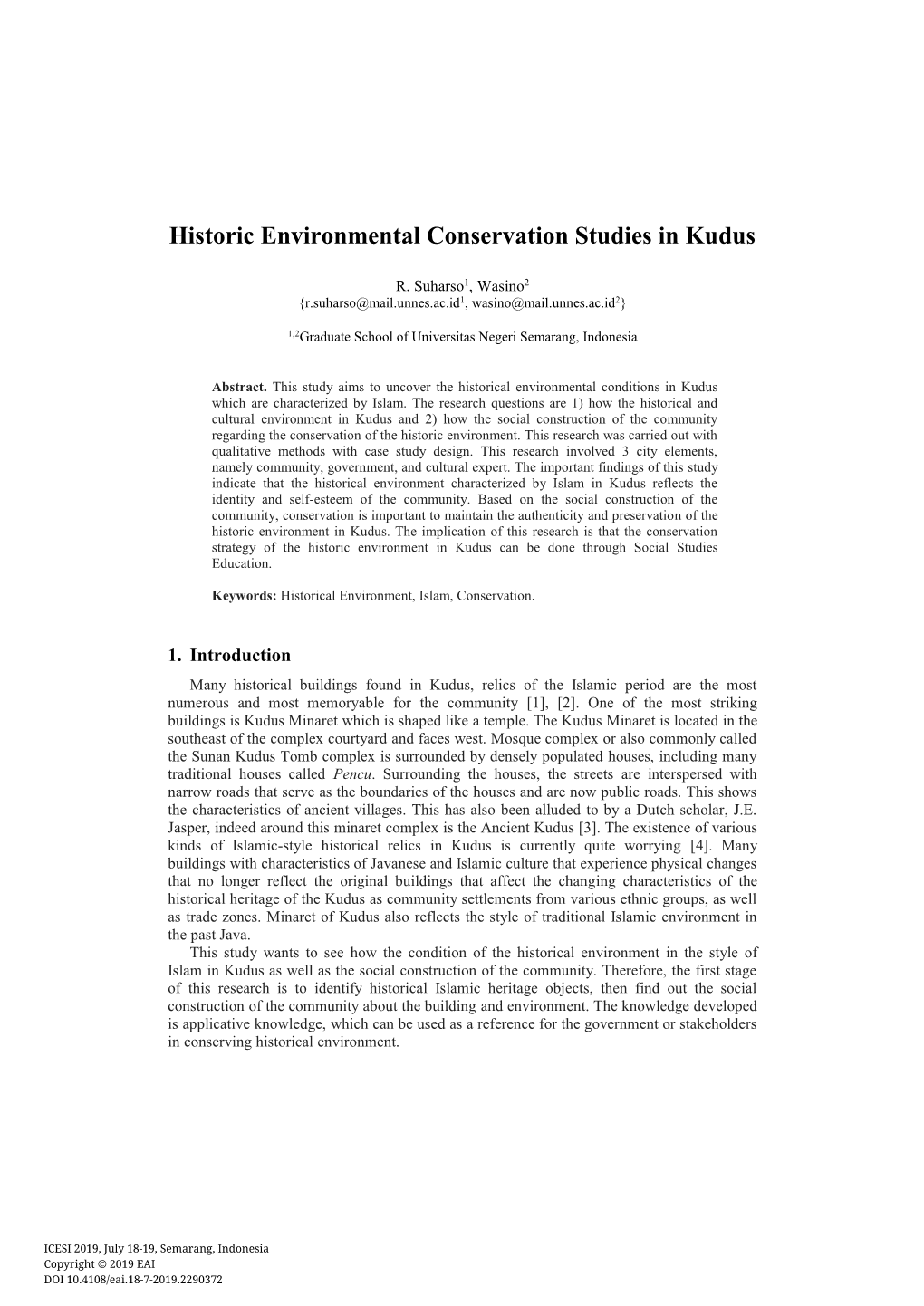 Historic Environmental Conservation Studies in Kudus