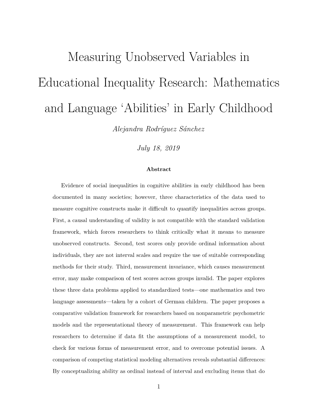 Measuring Unobserved Variables in Educational Inequality Research: Mathematics and Language ‘Abilities’ in Early Childhood