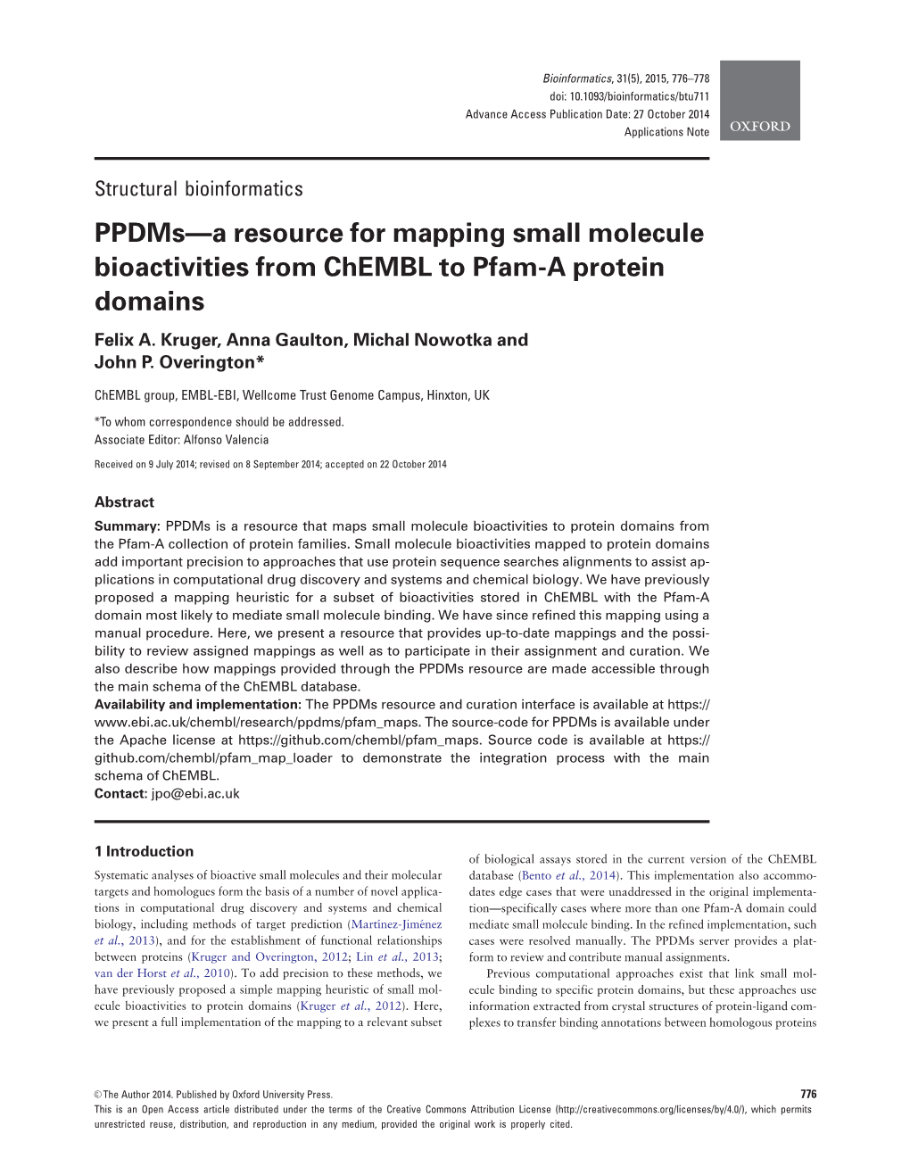 Ppdms—A Resource for Mapping Small Molecule Bioactivities from Chembl to Pfam-A Protein Domains Felix A