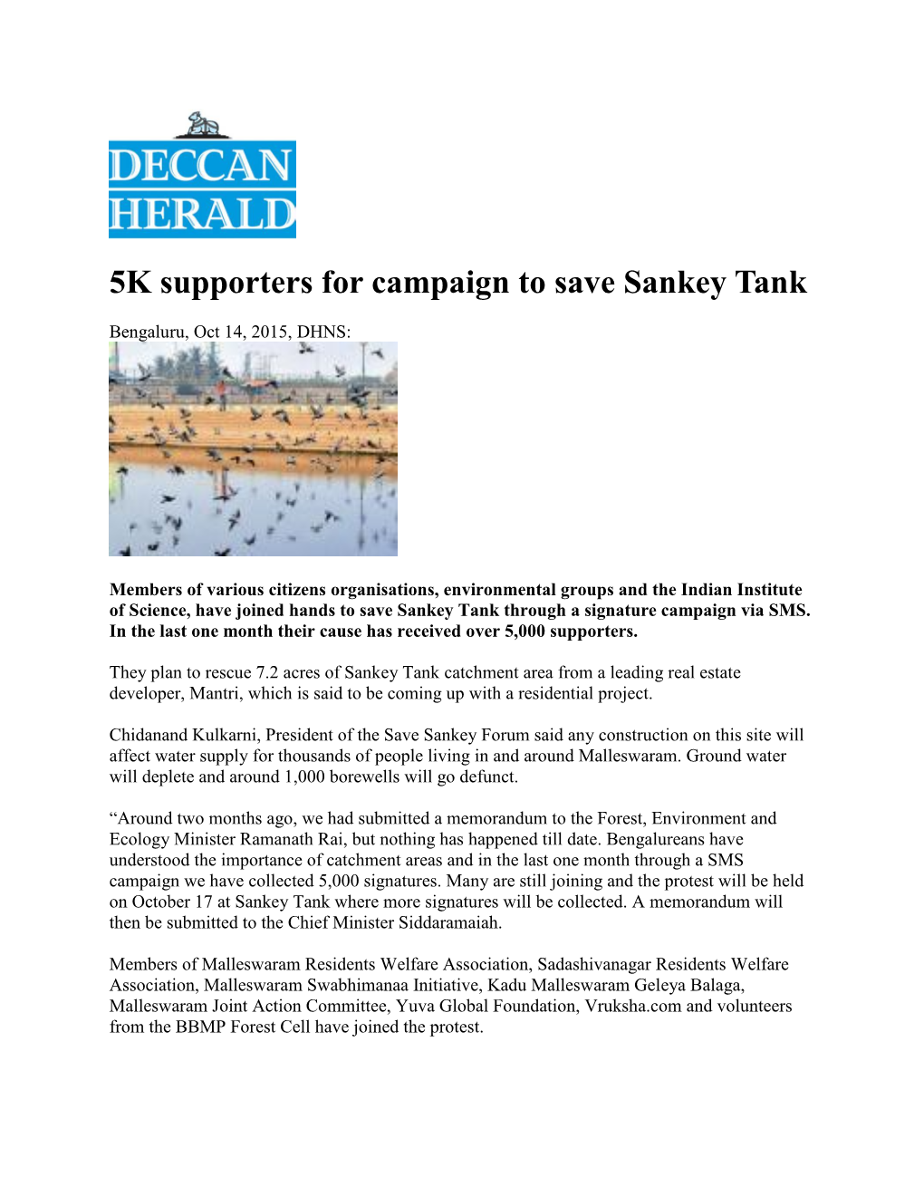 5K Supporters for Campaign to Save Sankey Tank