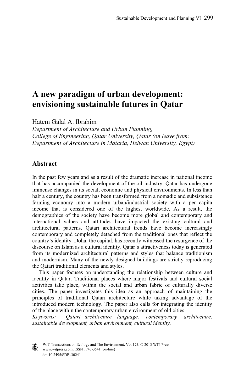 A New Paradigm of Urban Development: Envisioning Sustainable Futures in Qatar