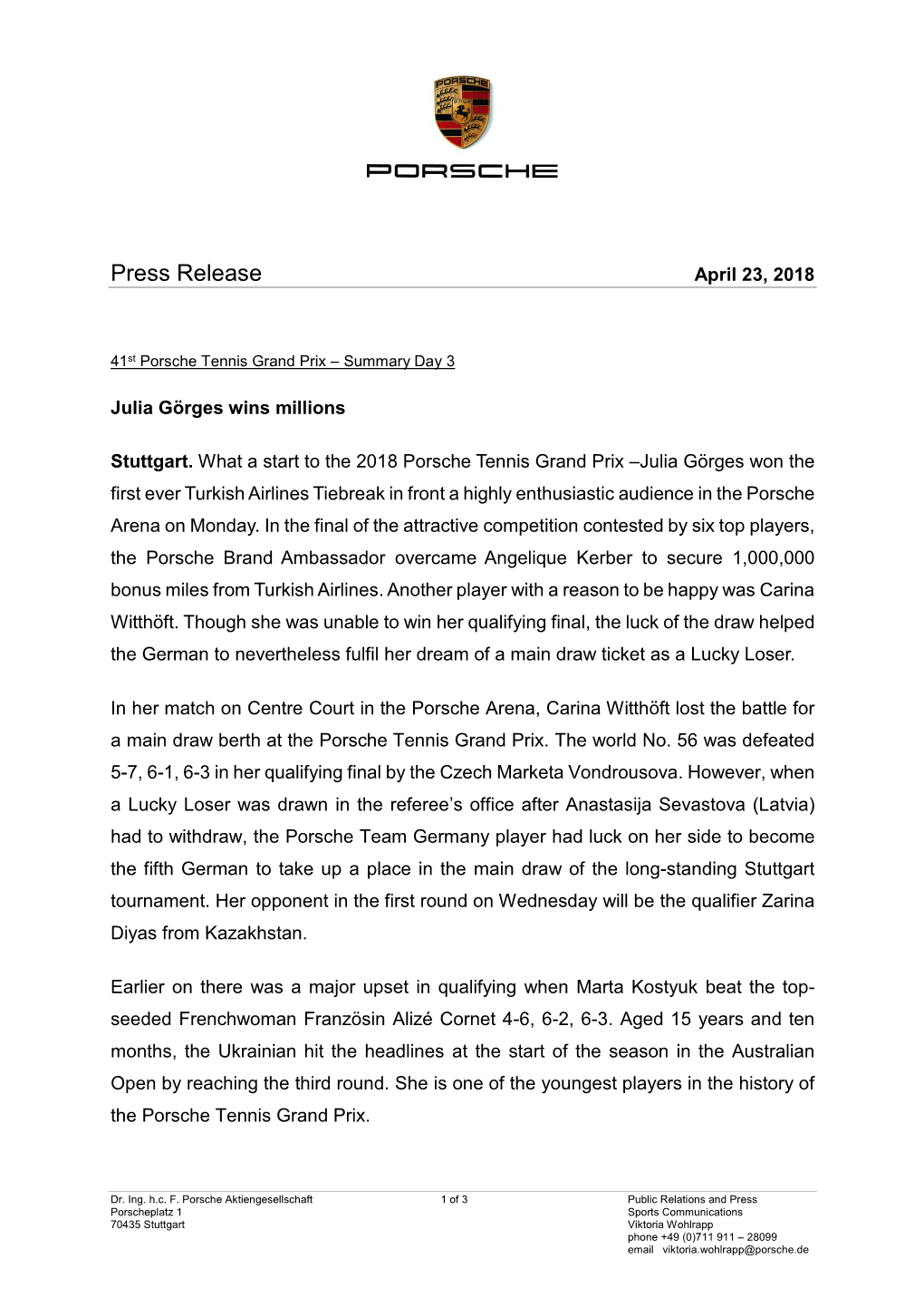 Press Release April 23, 2018