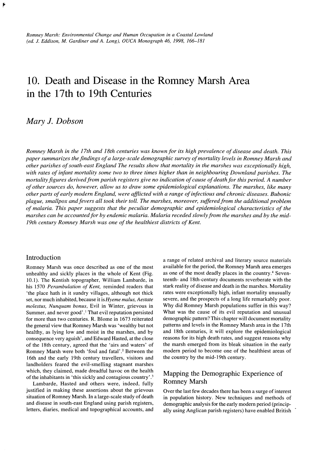 10. Death and Disease in the Romney Marsh Area in the 17Th to 19Th Centuries