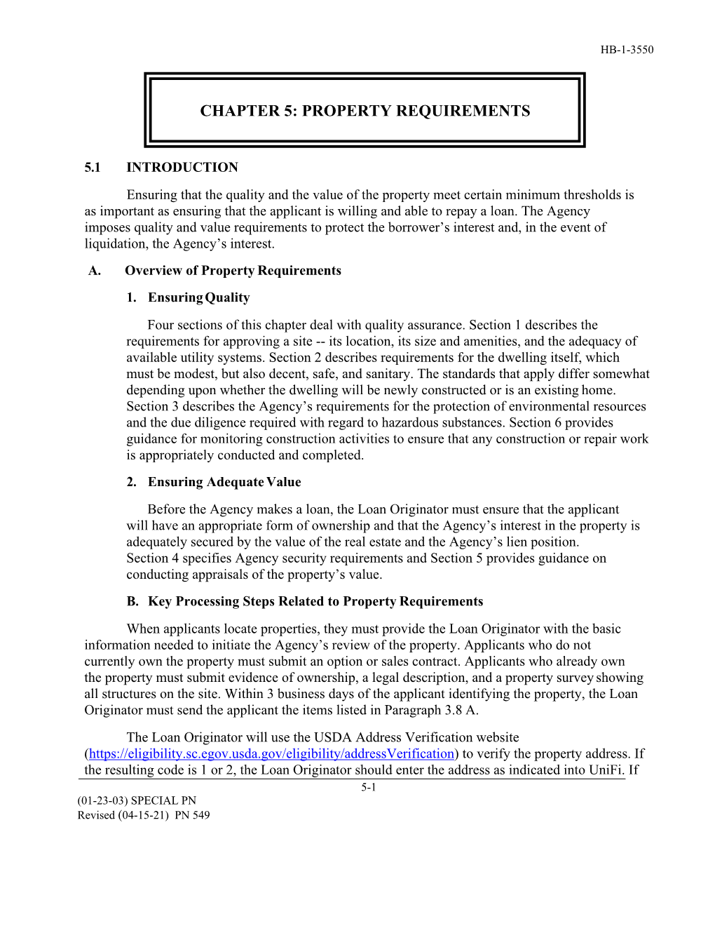 HB 1-3550 Chapter 5: Property Requirements