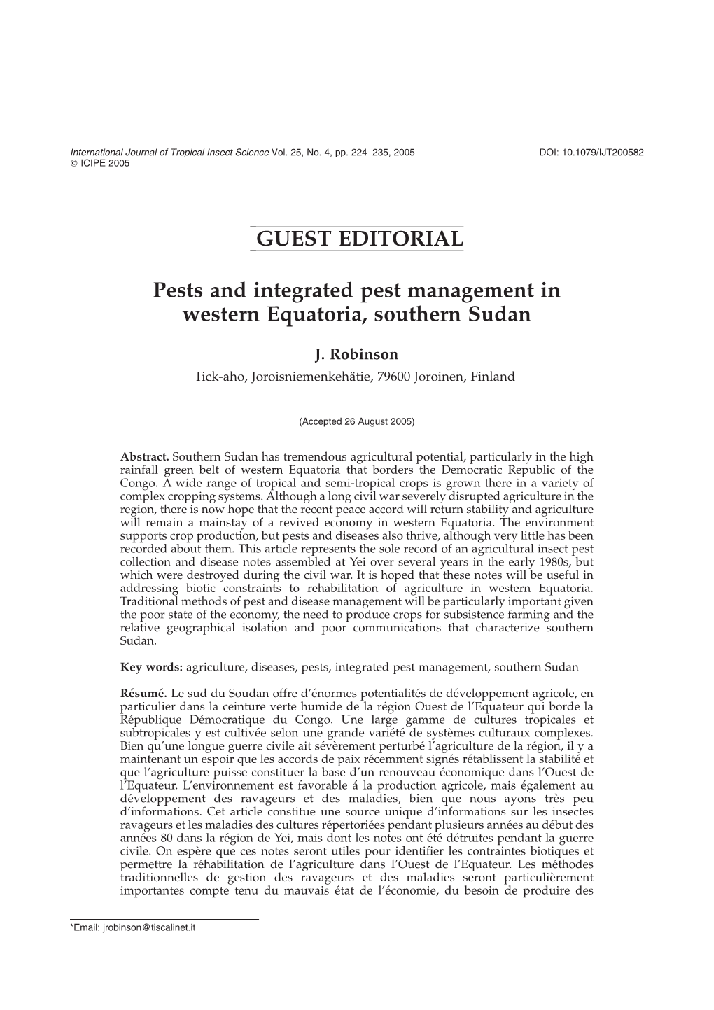 GUEST EDITORIAL Pests and Integrated Pest Management in Western Equatoria, Southern Sudan