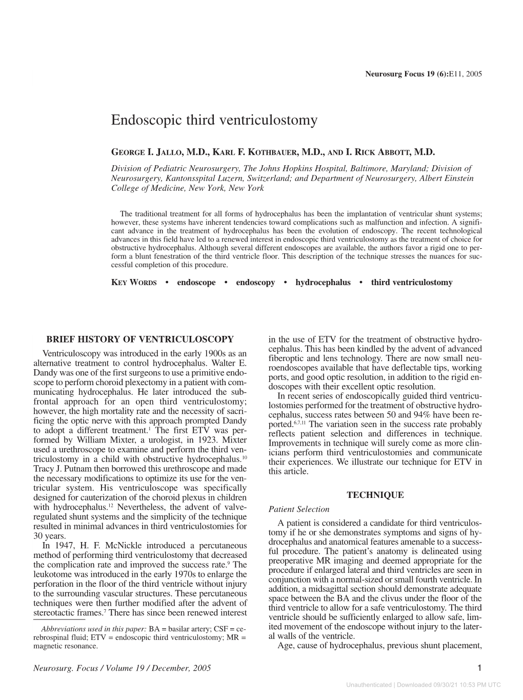 Endoscopic Third Ventriculostomy