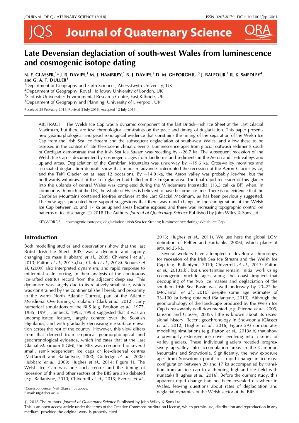 Late Devensian Deglaciation of South-West Wales from Luminescence and Cosmogenic Isotope Dating