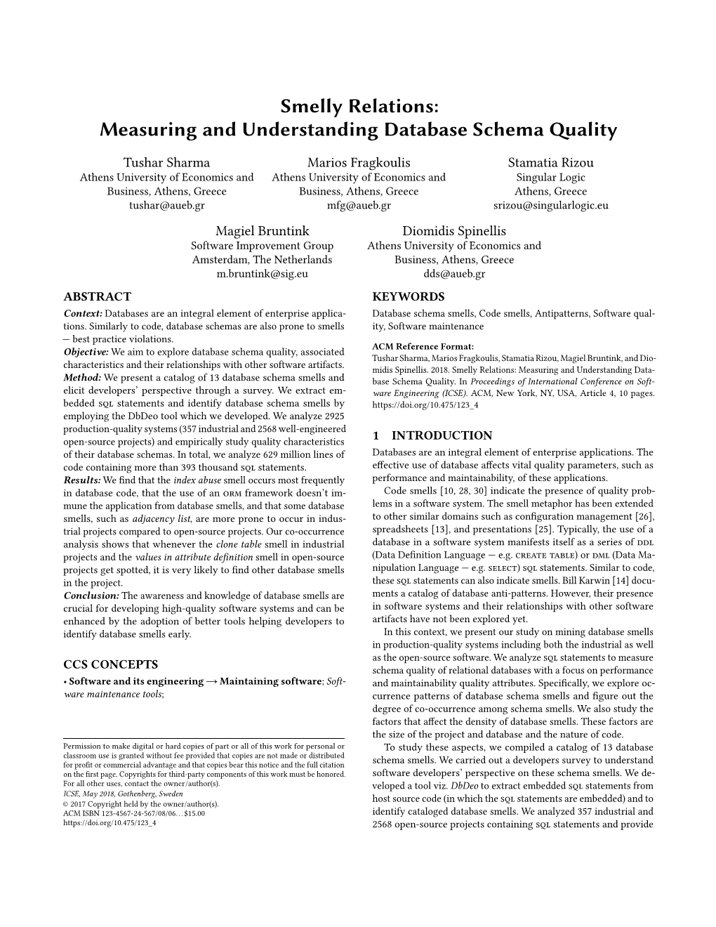Smelly Relations:Measuring and Understanding Database Schema Quality