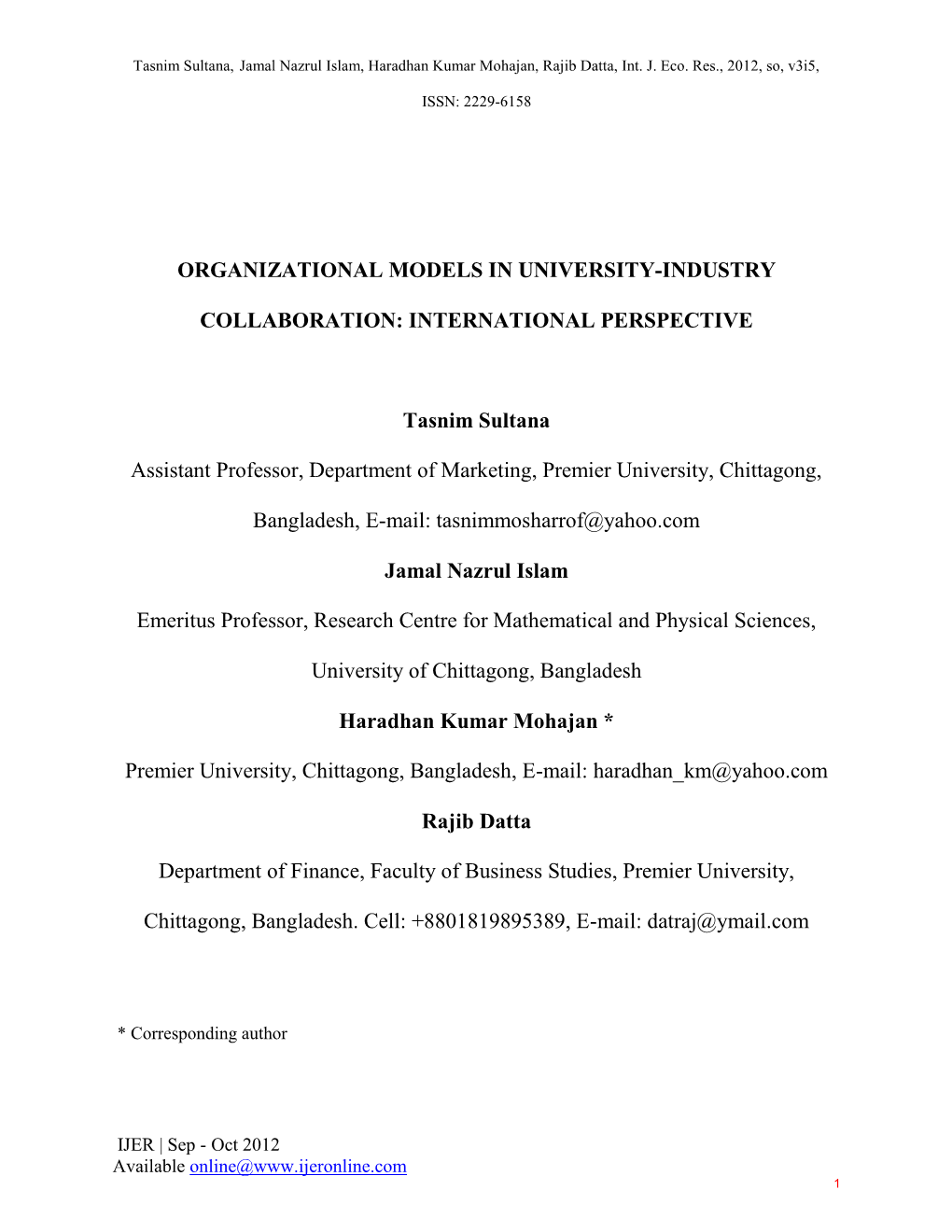Organizational Models in University-Industry Collaboration: International Perspective
