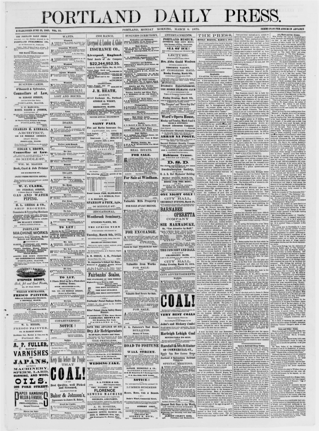 Portland Daily Press: March 8, 1875