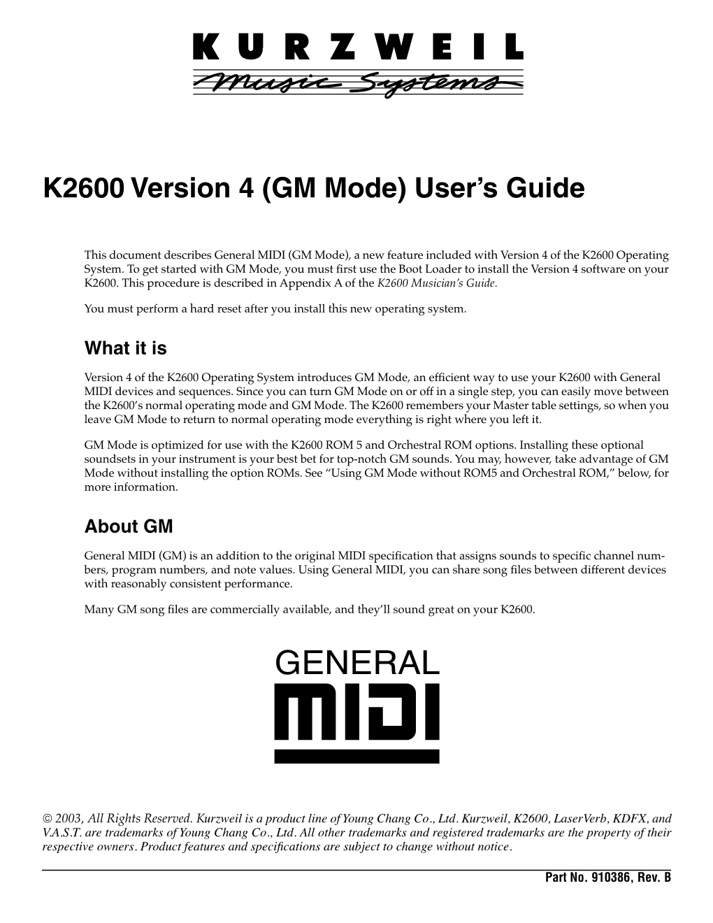 K2600 Version 4 (GM Mode) User's Guide