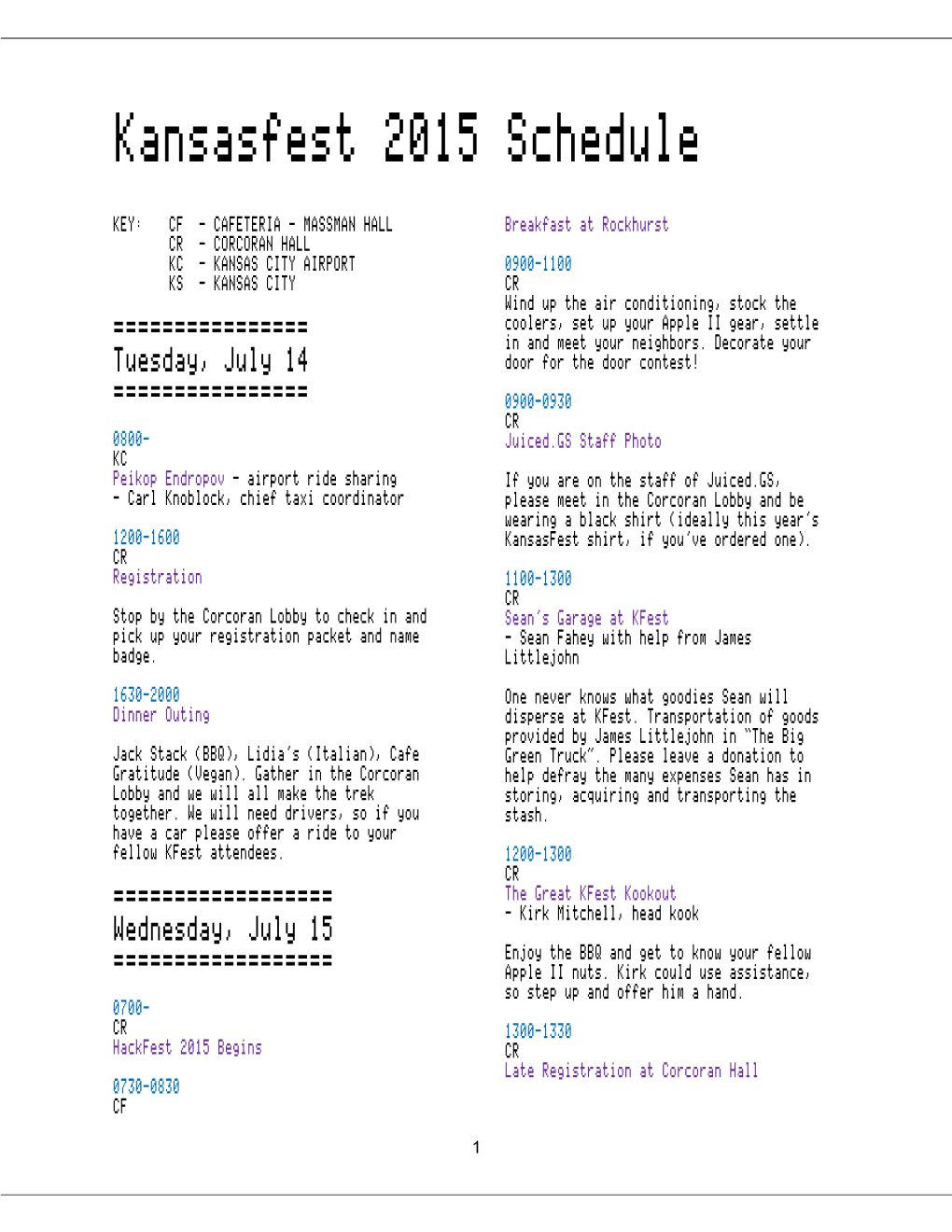 Kansasfest 2015 Schedule