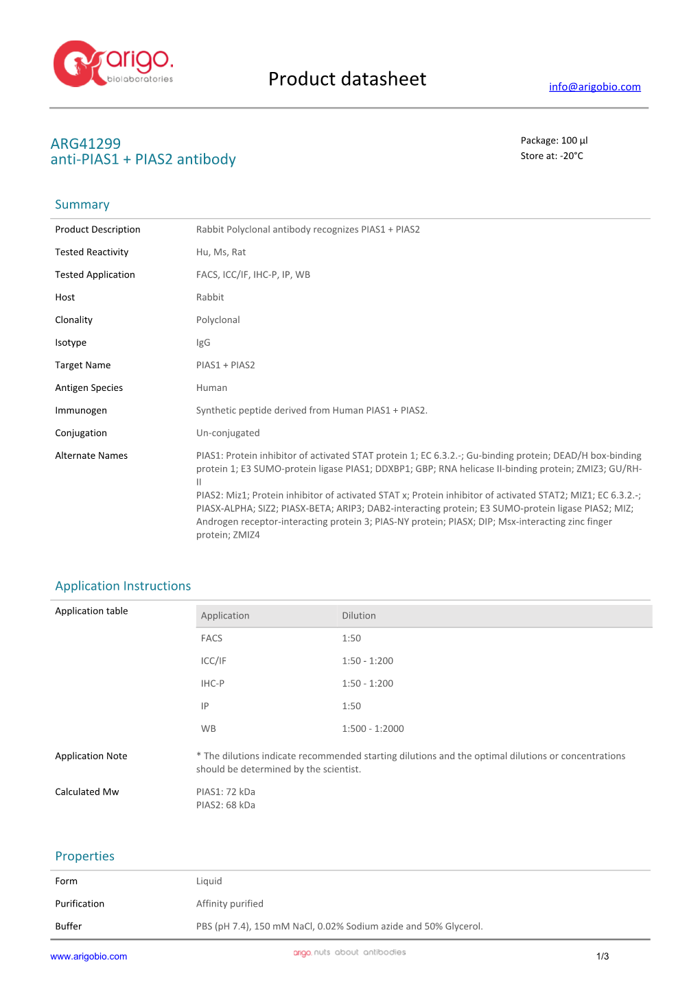 Anti-PIAS1 + PIAS2 Antibody (ARG41299)