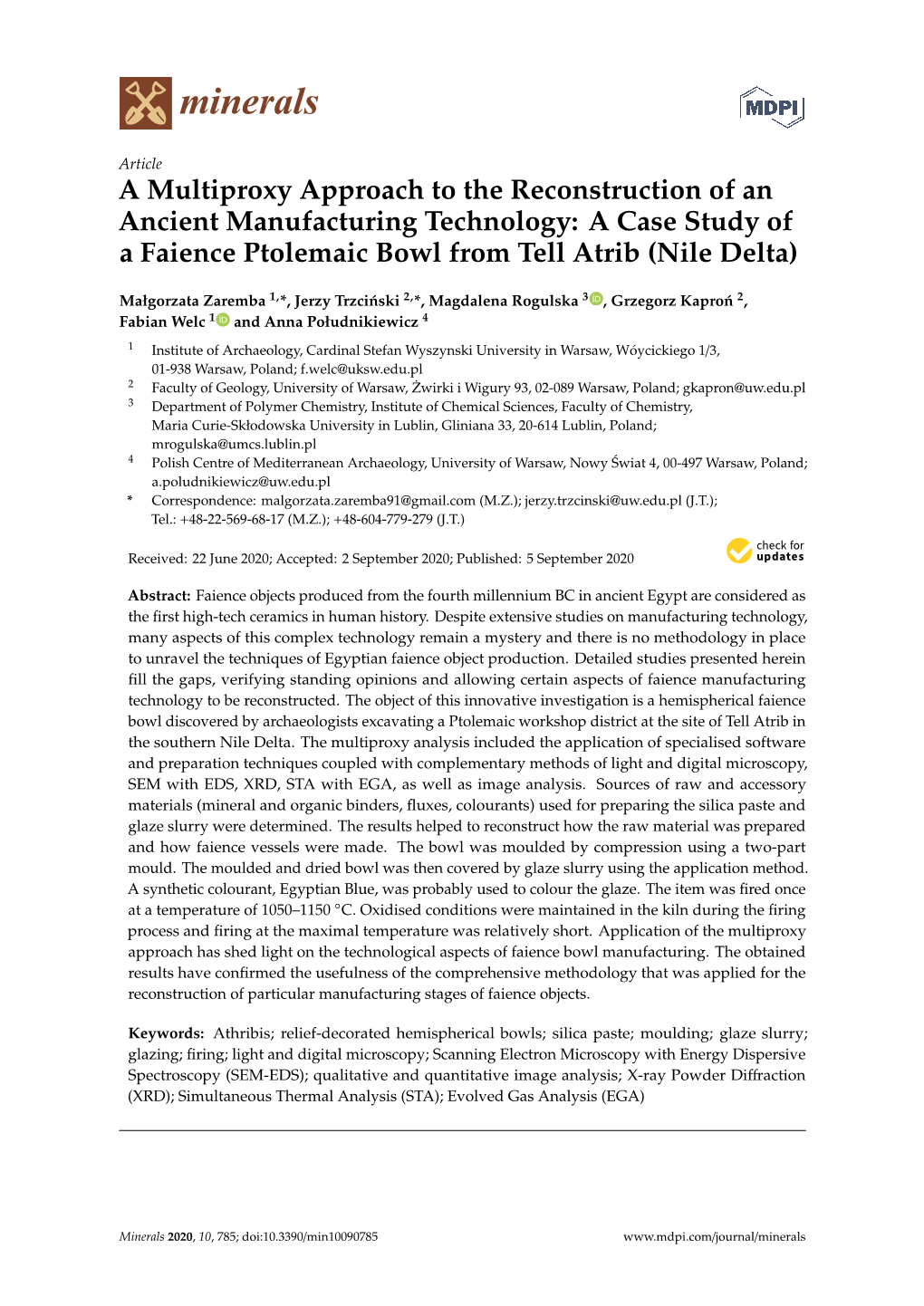 A Multiproxy Approach to the Reconstruction of an Ancient Manufacturing Technology: a Case Study of a Faience Ptolemaic Bowl from Tell Atrib (Nile Delta)