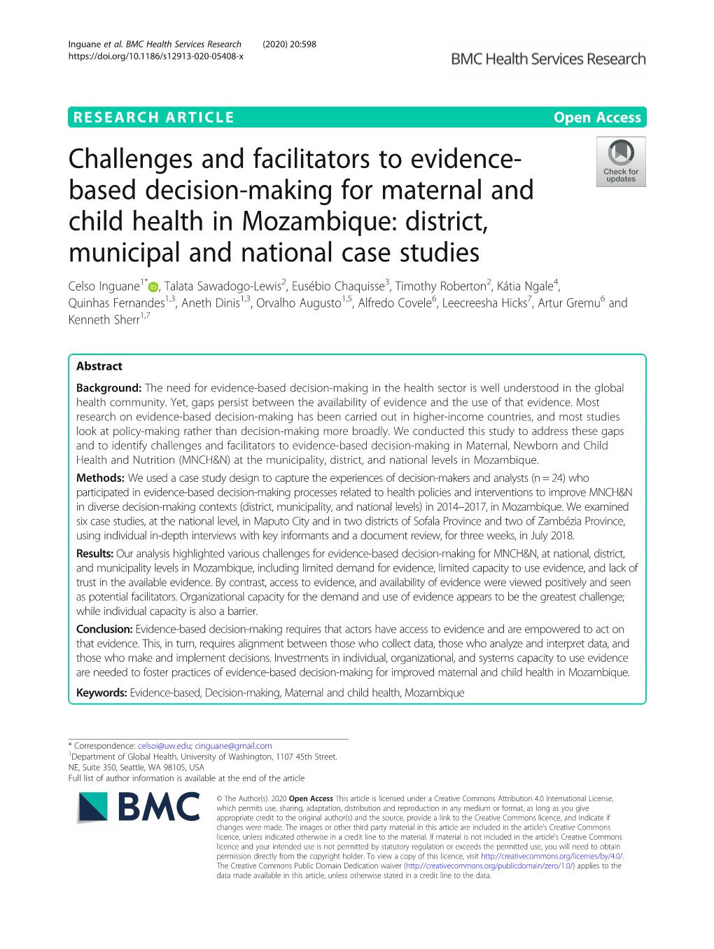 Based Decision-Making for Maternal and Child Health in Mozambique