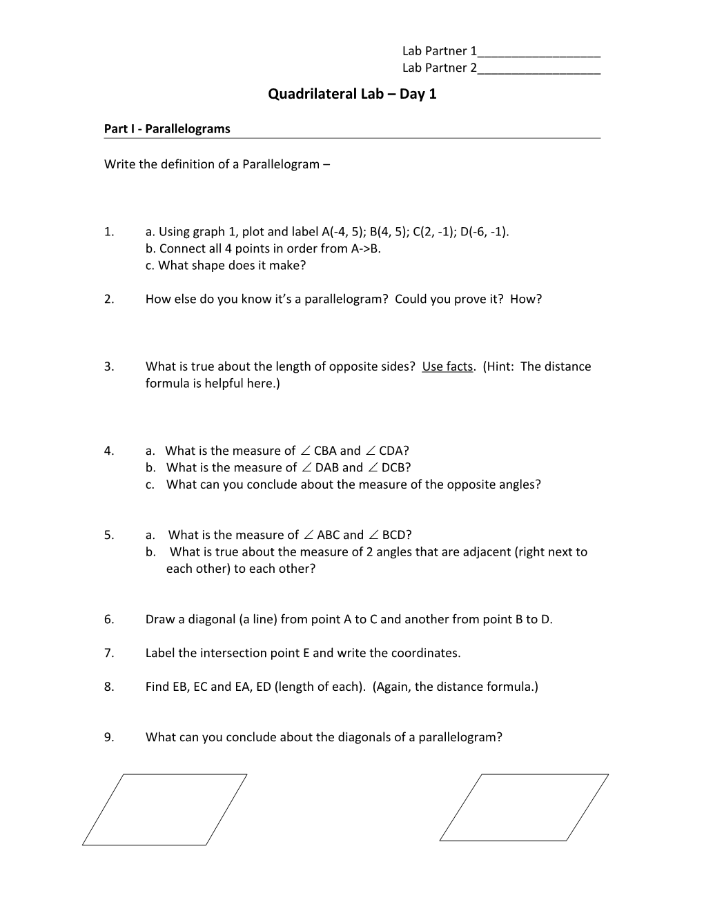 Quadrilateral Lab Day 1