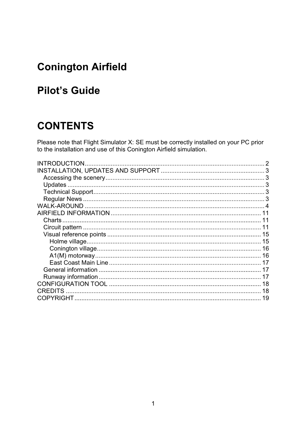 Conington Airfield Pilot's Guide CONTENTS