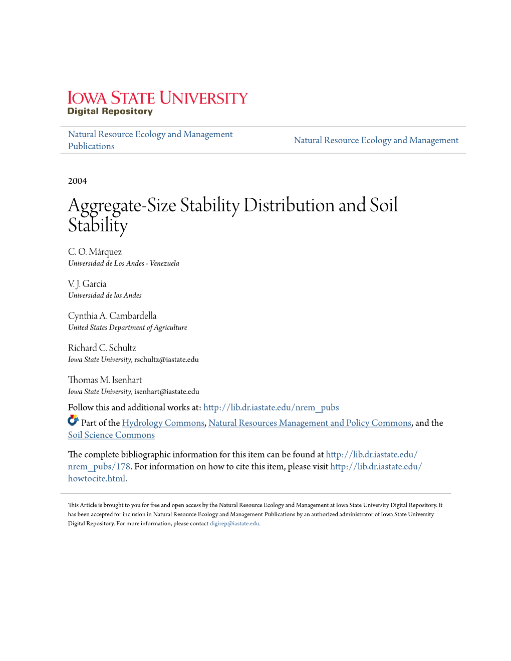 Aggregate-Size Stability Distribution and Soil Stability C