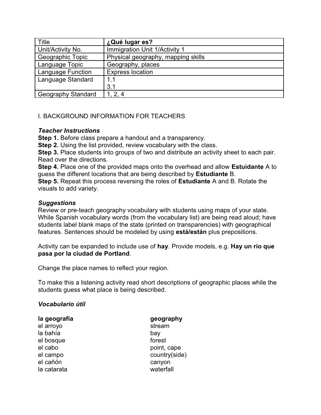 Function: Describing Locations (ESTAR); Describing Geographical Features