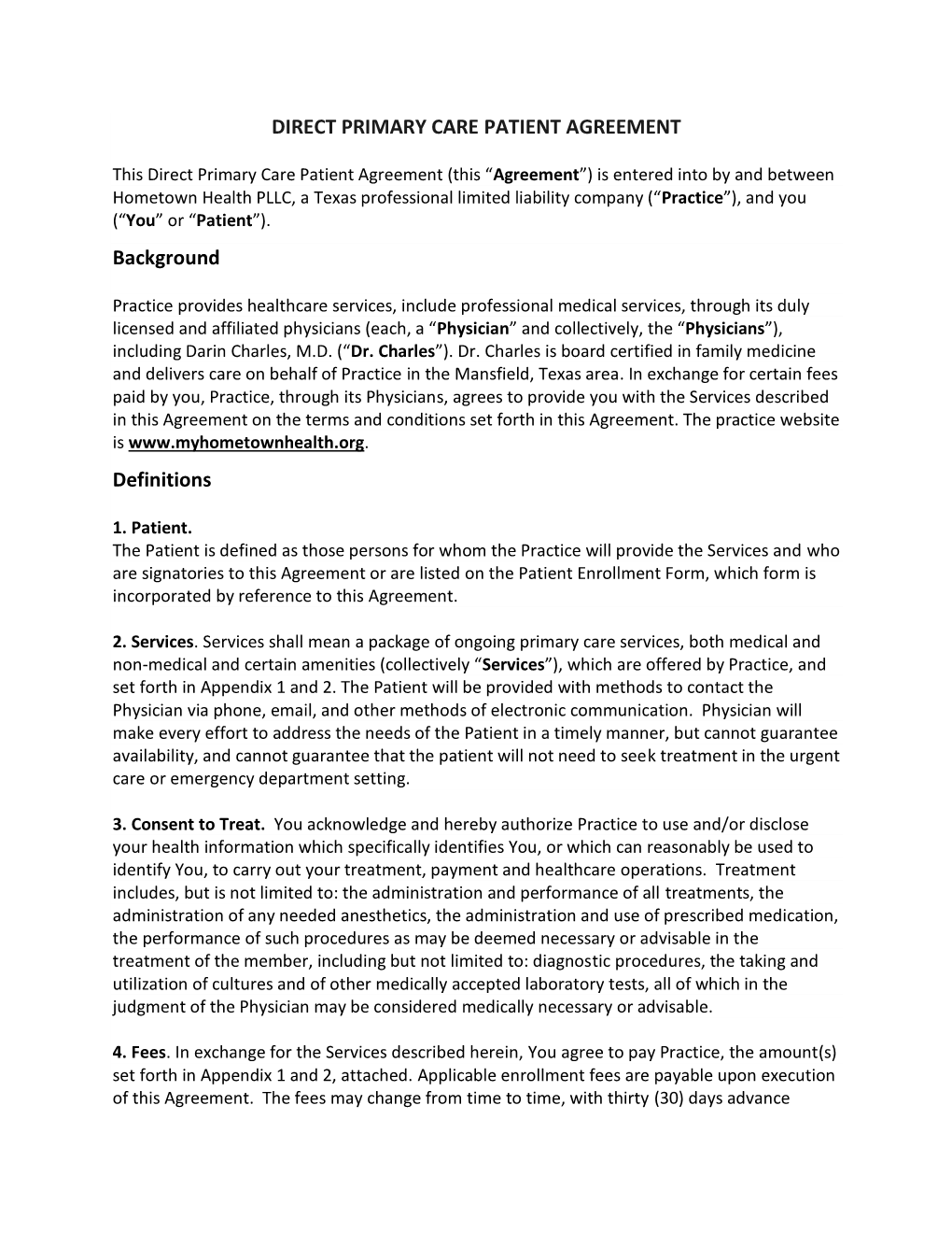 DIRECT PRIMARY CARE PATIENT AGREEMENT Background Definitions