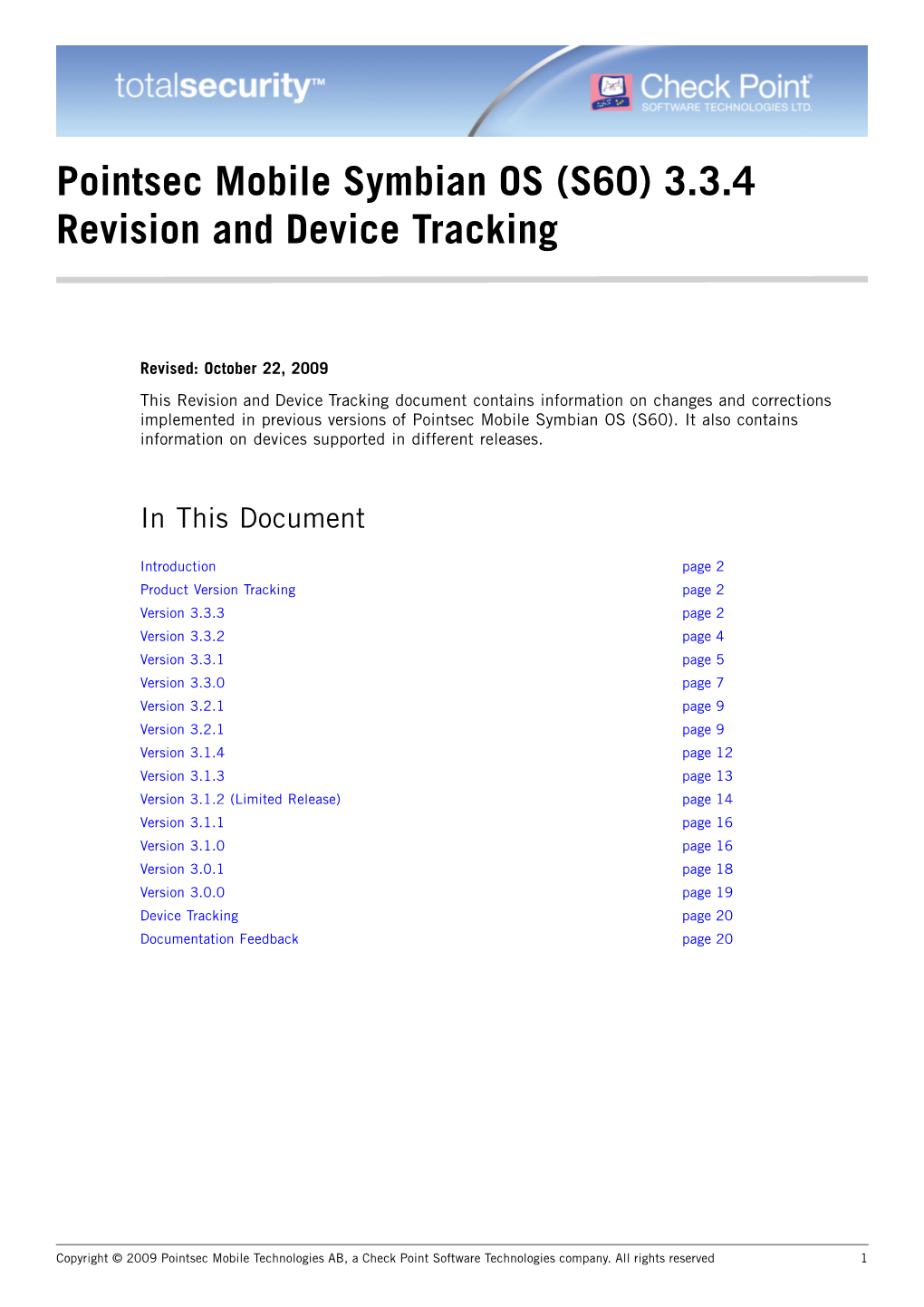 Pointsec Mobile Symbian OS (S60) 3.3.4 Revision and Device Tracking