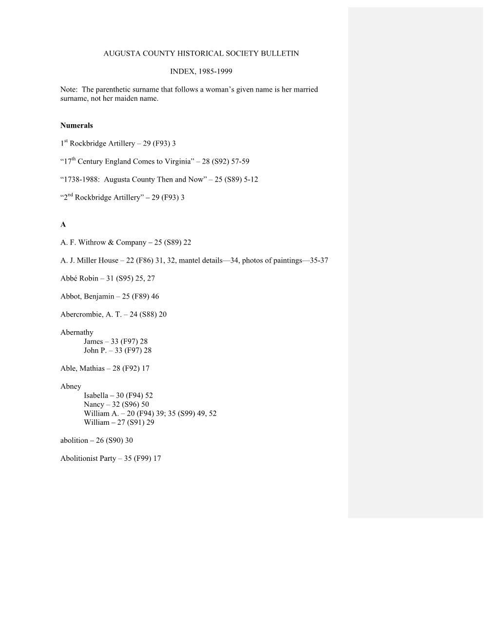 ACHS-Bulletin-Index-1985-1999