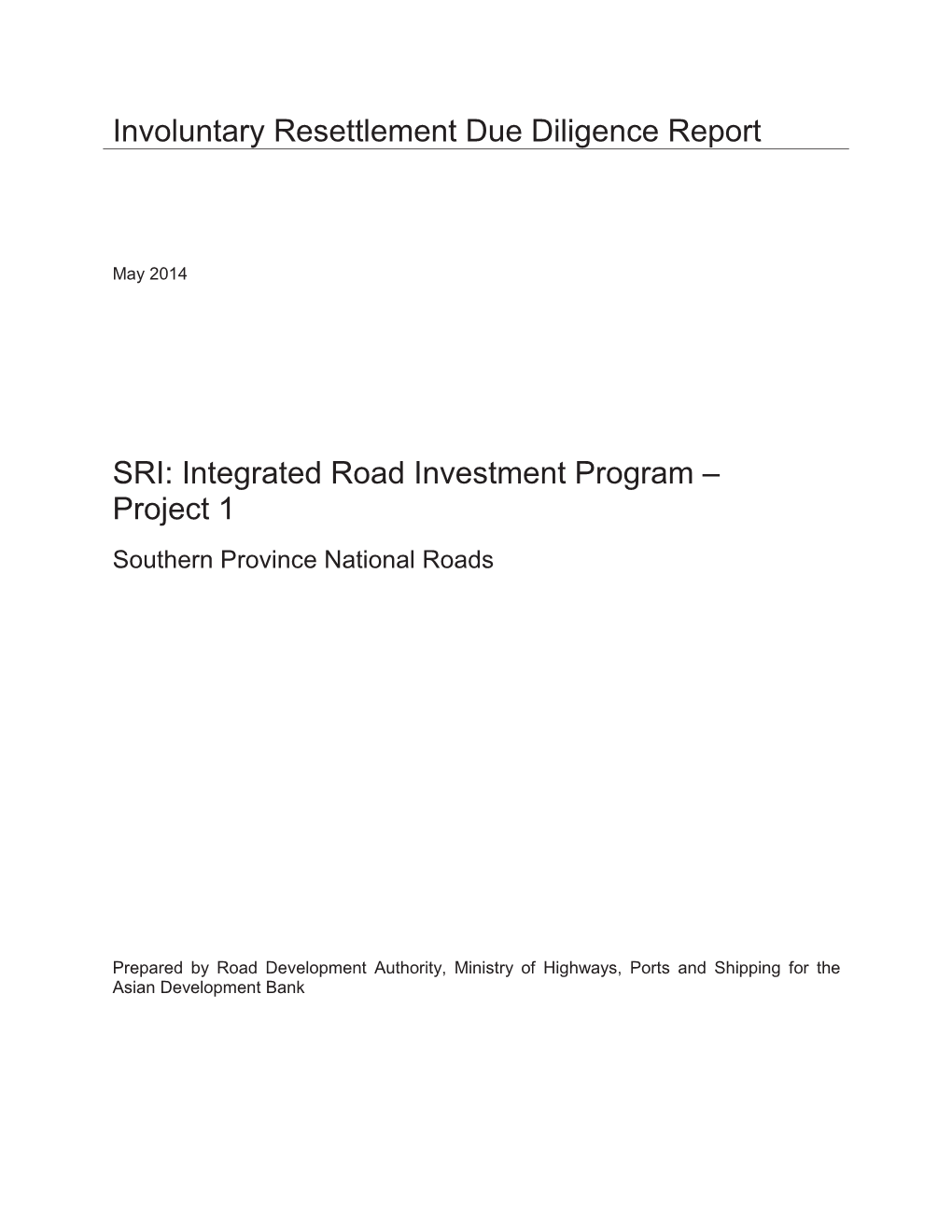47273-003: Resettlement Due Diligence Report for Southern