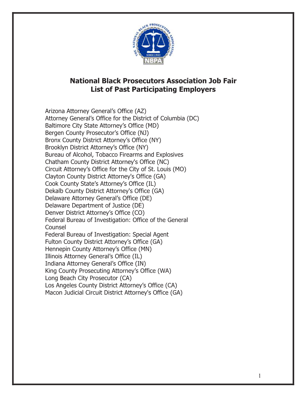 List of Past Participating Employers