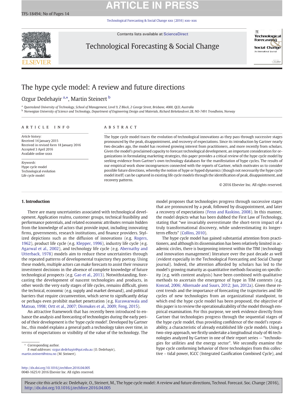 The Hype Cycle Model: a Review and Future Directions