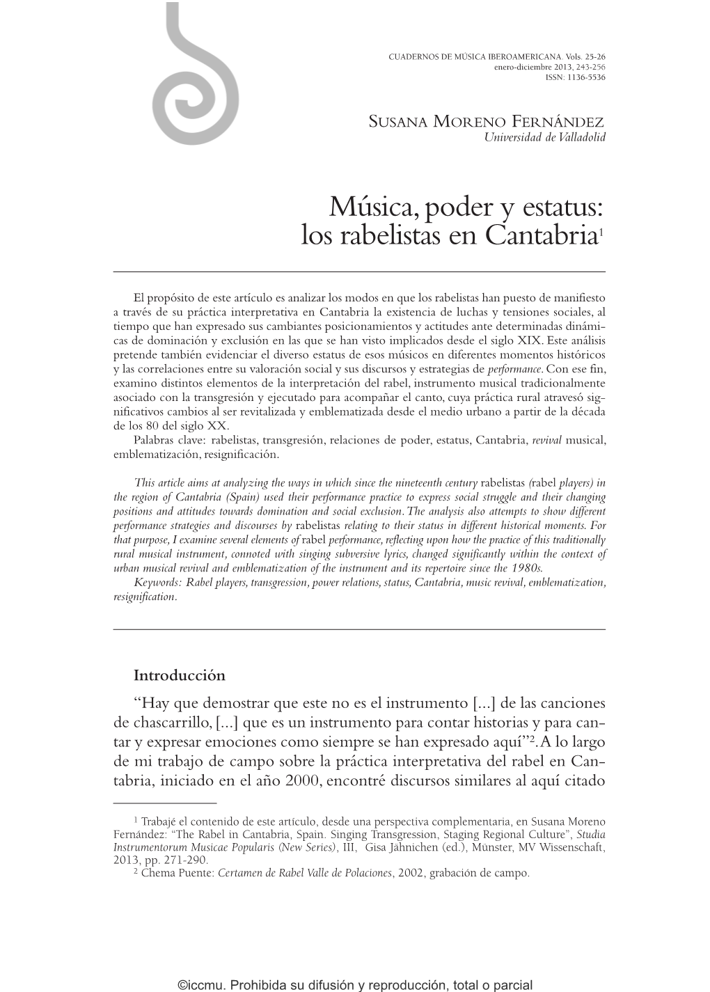 Música, Poder Y Estatus: Los Rabelistas En Cantabria1