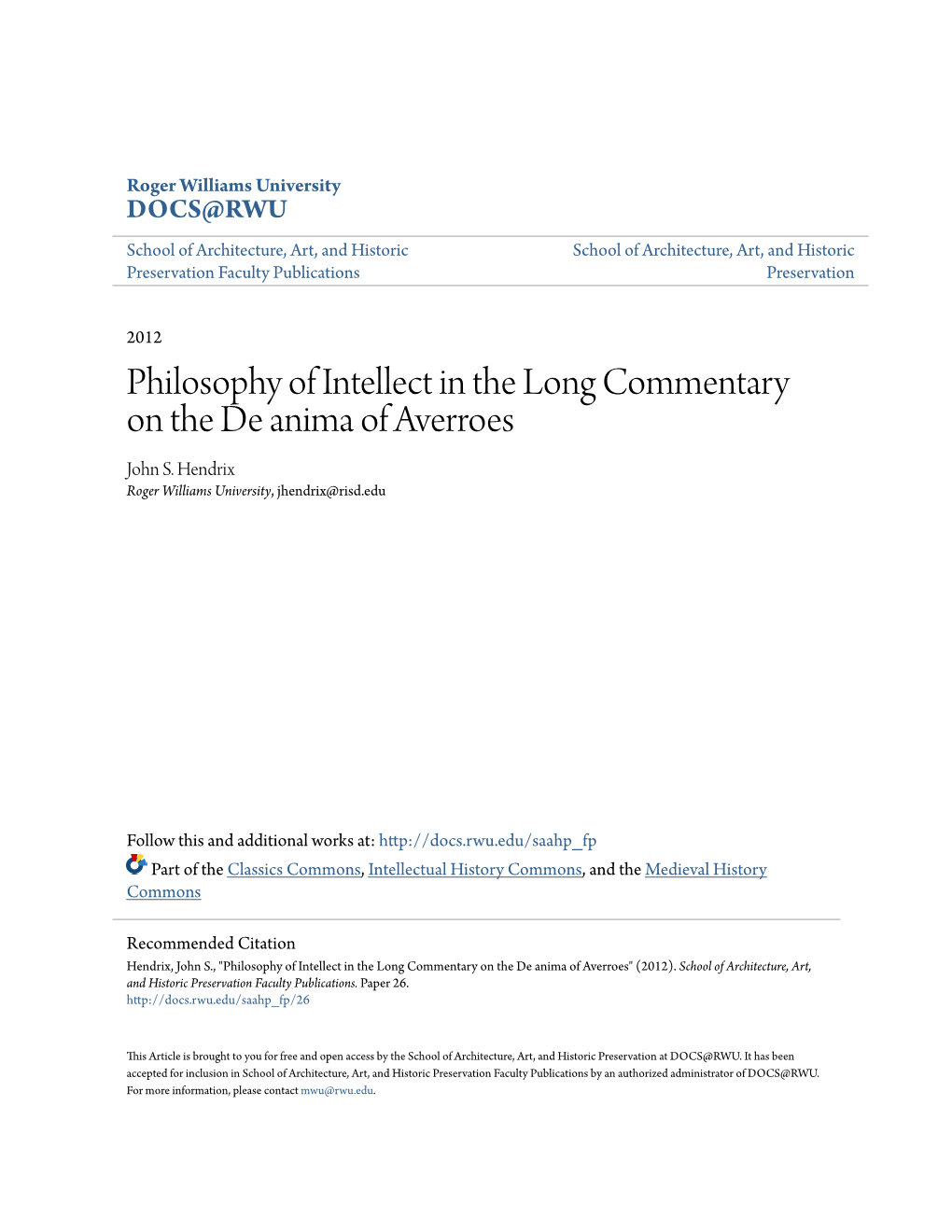 Philosophy of Intellect in the Long Commentary on the De Anima of Averroes John S