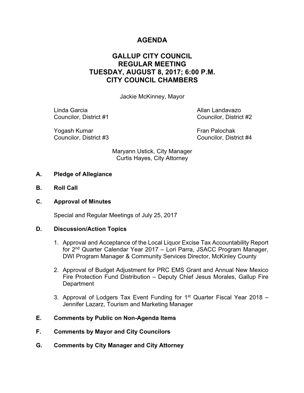 Agenda Gallup City Council Regular