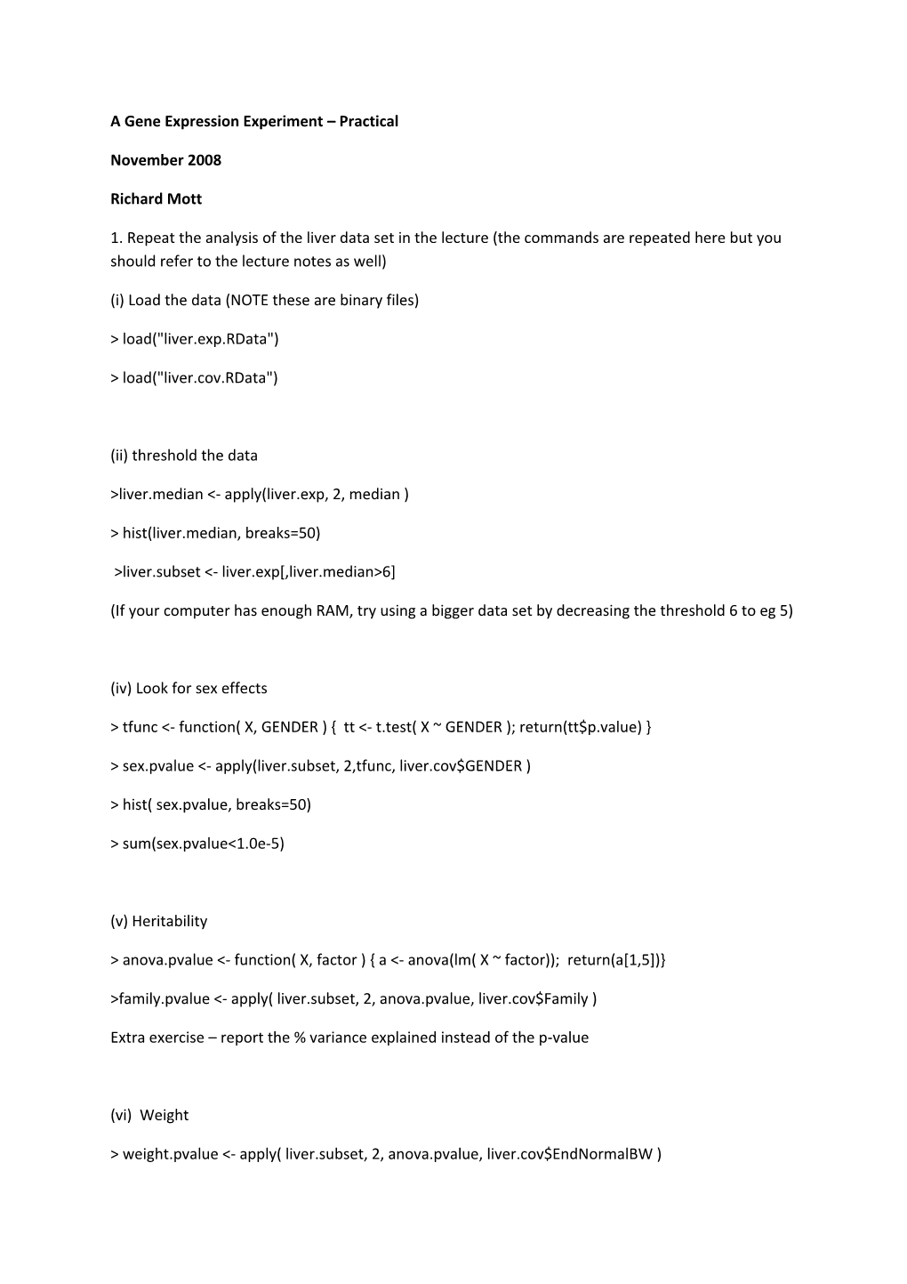 A Gene Expression Experiment Practical